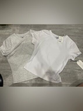 Women’s Short Sleeve Crew Neck Tee - White and Light Gray